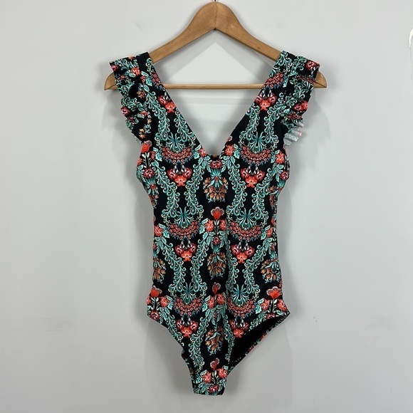 Jessica Simpson Estilo Black Floral Ruffle One-Piece
Swimsuit - Picture 3 of 11